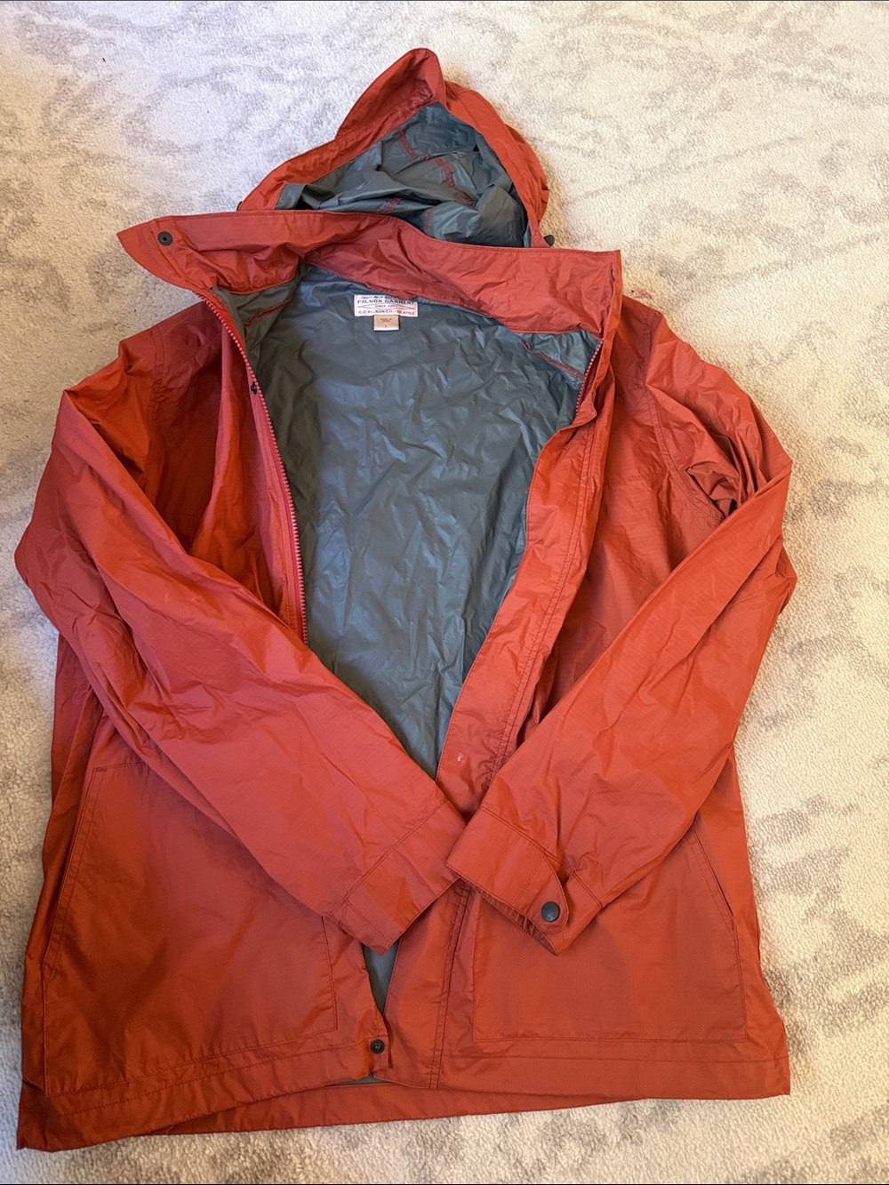 Filson Men's Lightweight Hooded Jacket in Rust Red